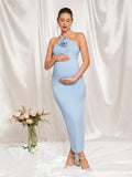 Beaumama robes longue grossesse élégant cérémonie 3D fleurie moulante plissé femme enceinte