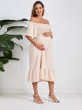 Beaumama robes longue grossesse casual vacances volants plissé fluide col bateau femme enceinte