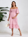 Beaumama robes longue grossesse casual vacances volants plissé fluide col bateau femme enceinte