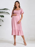 Beaumama robes longue grossesse casual vacances volants plissé fluide col bateau femme enceinte