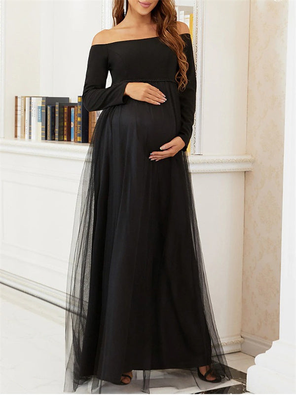 Beaumama robes longue grossesse mousseline de soie fluide col bateau robes de séance photo femme enceinte