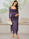 Beaumama robes longue grossesse tulle fendu le côté ruchés froncées élégant femme enceinte