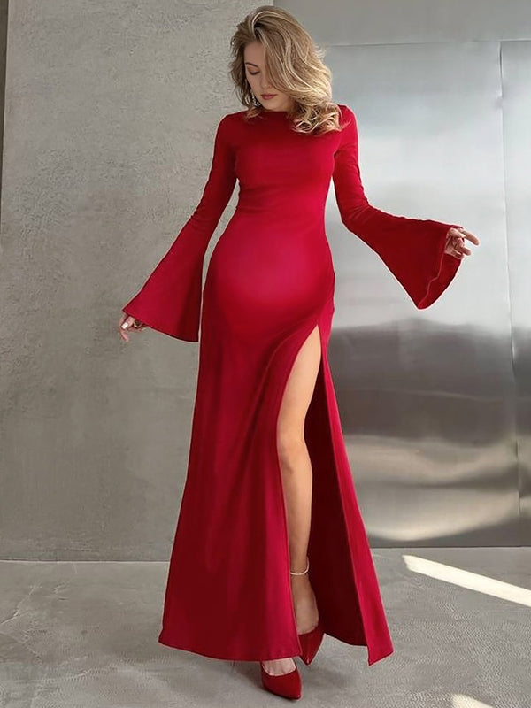 Beaumama robes longue grossesse élégant cocktail fendu le côté trapèze fluide manches trompette femme enceinte