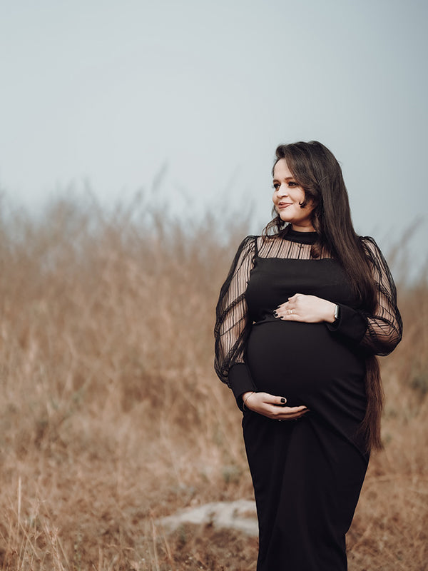 Beaumama robes mi-longue grossesse élégant cérémonie tulle épissé transparent fente au dos moulante femme enceinte