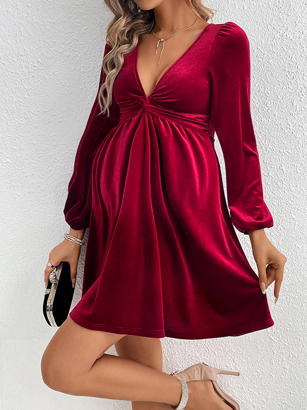 Beaumama robes courte grossesse élégant cocktail velours nœud trapèze noël femme enceinte