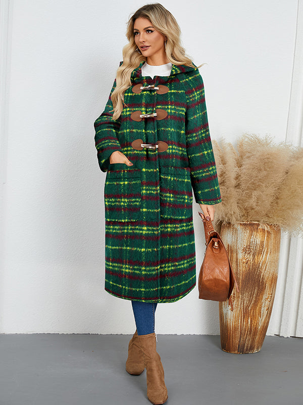 Beaumama manteau en laine grossesse élégant casual tartan poches manteau boutonné en corne femme enceinte