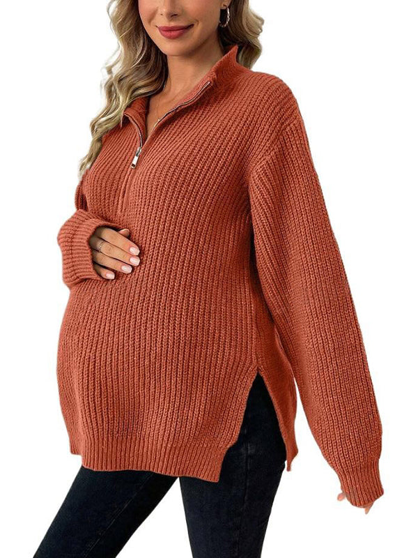 Beaumama pulls grossesse casual tous les jours crochet tricot fendu le côté zippé femme enceinte