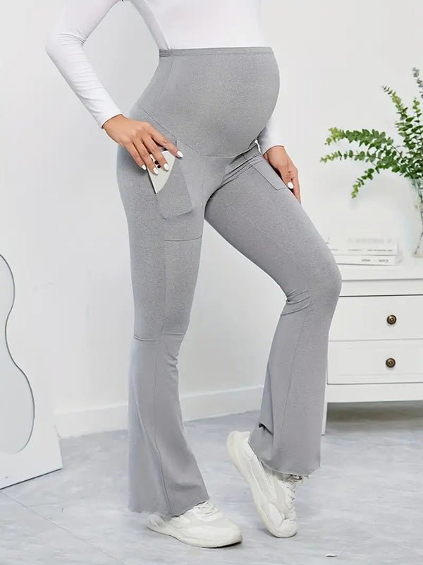 Beaumama pantalons grossesse casual confortable unicolore bootcut évasé Poches moulante leggings femme enceinte