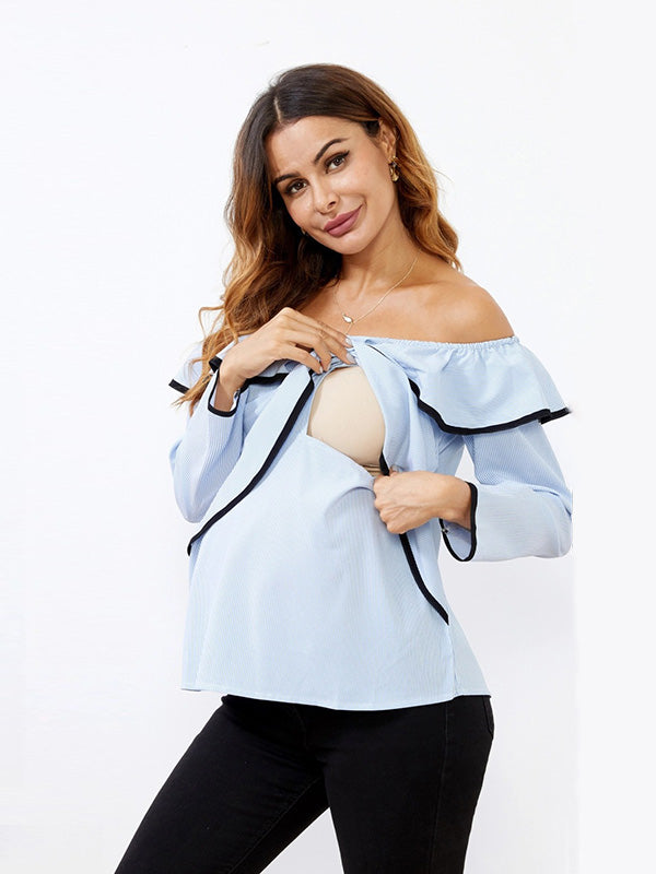 Beaumama blouses allaitement grossesse casual confortable élégant volants rayé femme enceinte