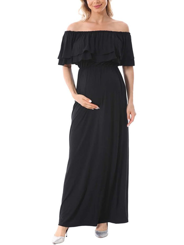 Beaumama robe allaitement longue grossesse casual confortable élégant volants fluide taille élastique femme enceinte