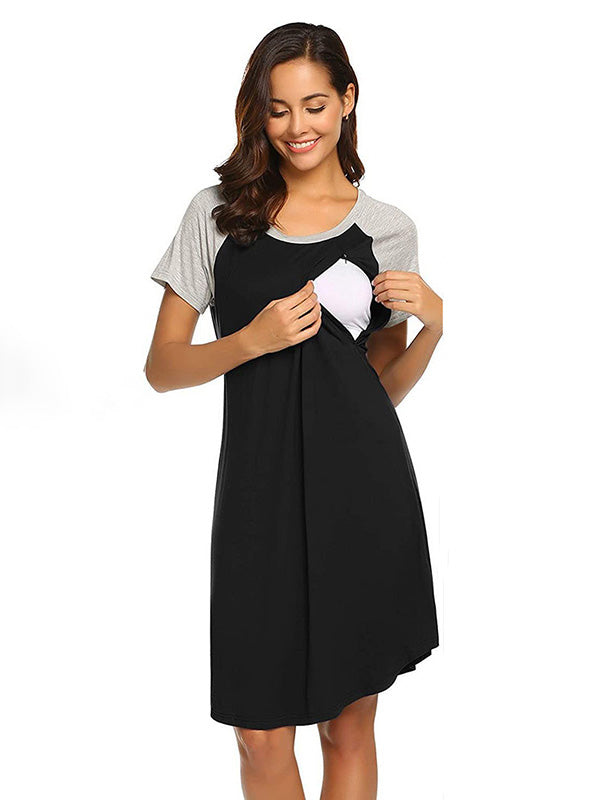 Beaumama robe allaitement mi-longue grossesse casual confortable élégant couleur bloc fluide irrégulier femme enceinte