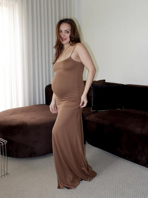 Beaumama robes longue grossesse élégant casual fluide spaghettiträger moulante photo femme enceinte